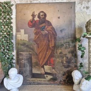 Large Antique Oil Painting Of Saint Matthias The Apostle, 18th Century