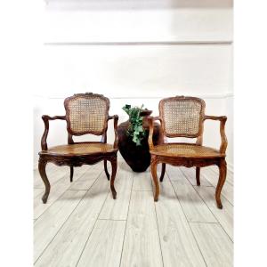 Antique French Cane Armchairs, Louis XVI Style, 18th Century Château