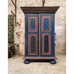 Antique Bavarian-style Painted Wardrobe Or Hanging Space