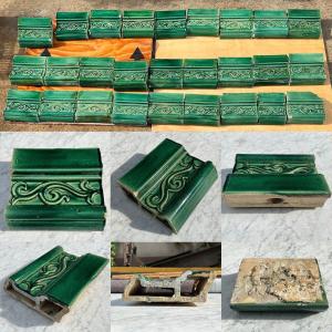 Anciennes tuiles de toit verniss&eacute;es vertes, Chine, XIXe