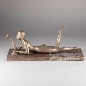 Chiparus Dimitri (1886-1947), Nue aux cymbales, bronze argent&eacute;, XXe