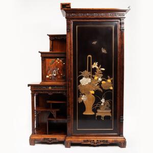 Gabriel Viardot (1830-1904), Cabinet In Mahogany And Lacquer, 19th