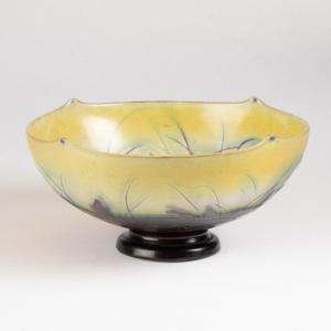 Emile Gallé (1846-1904), Quatrefoil Cup On Pedestal Decorated With Water Lilies, 19th