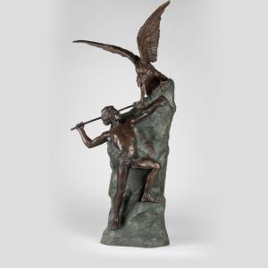 Th&eacute;ophile Fran&ccedil;ois Somme (1871-1952), d&eacute;nicheur d'aigle, bronze &agrave; double patine, XXe
