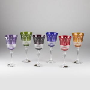 Series Of Crystal Glasses From Lorraine In Their Box, 20th Century