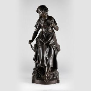 Mathurin Moreau (1822-1912), la fileuse, bronze à patine brune, XIXe