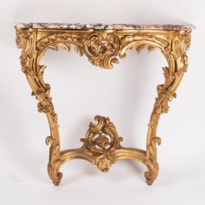 Console d'applique de style Louis XV en bois doré et en marbre, XIXe