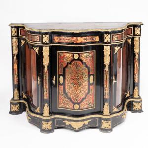 Paire de meubles vitrines &agrave; hauteur d'appui  de style Boulle, fin XIXe