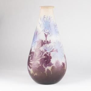 Emile Gallé (1846-1904), Baluster Vase With Chrysanthemums In Multilayer Glass, 19th Century