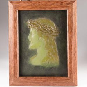 Walter Amalric (1870-1959), Portrait Of Christ In Bas Relief, Glass Paste, XXth