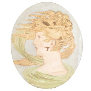 M&eacute;daillon en pl&acirc;tre peint d'&eacute;poque Art Nouveau, XXe
