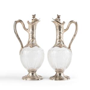Paire d'aigui&egrave;res en cristal et argent, XIXe