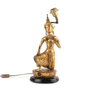 Pied de lampe figurant une indienne, XXe