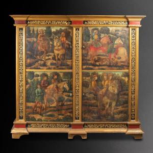 Dans le goût de Benozzo  Gozzoli (1420 -1497), cabinet en bois peint et doré de style Renaissance, XIXe