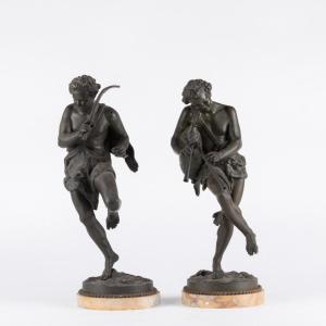 Jean-Louis  Gregoire (1840-1890), Le musicien et l'archer , bronze et marbre, XIXe
