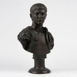 Bust Of Emperor On Pedestal, In Patinated Bronze, 19th Century