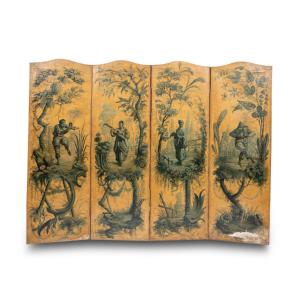 Dans le go&ucirc;t de Jean Baptiste Pillement (1728-1808), paravent &agrave; quatre feuilles, XIXe