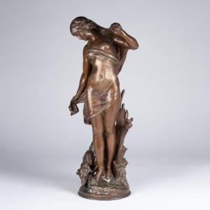 Mathurin Moreau (1822-1912), “young Woman With Dog”, Bronze, XIXth
