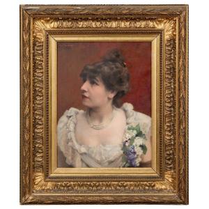 Josef Van Aarpp (19th Century), Portrait Of Sarah Bernhardt, Oil On Canvas, 19th Century