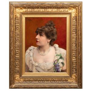 Josef Van Aarpp (19th Century), Portrait Of Sarah Bernhardt, Oil On Canvas, 19th Century