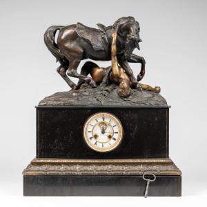 Theodore Gechter (1796 -1844), The Wounded Amazon, Black Marble Pendulum, 19th