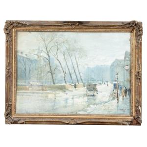 R Leverd (1872-1938), The Banks Of The Seine In Paris, Watercolors, XXth