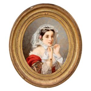 Armand Doré (1824-1882), Young Woman With A Mantilla, Oil On Canvas, XIXth