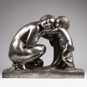 Pierre Traverse (1892-1979), "the Maternity", Silver Bronze, 20th