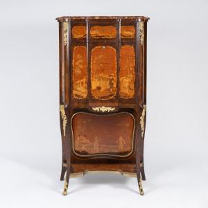 Secrétaire de Dame à ressaut aux cotés galbés, marqueterie et marbre brèche, XIXe