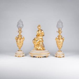 Garniture de cheminée en bronze doré et onyx, XIXe