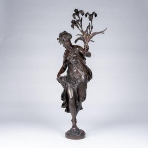 Mathurin Moreau (1822-1912), "flora", Bronze Torch Holder, XIXth