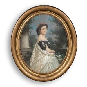 Joseph Gerotwohl (1829-1862), portrait d'une élégante, pastel, XIXe