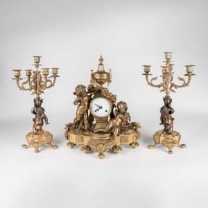 Gilt Bronze Fireplace Trim With Babies, 20th
