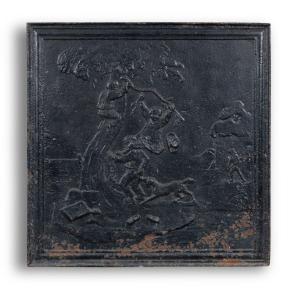 Plaque de cheminée en fonte aux enfants jouants, XIXe