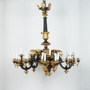 Chandelier With Five Dragons With Double Patina, Brown And Gold, 19th Century