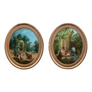 Eugène Blasset (19th-20th Century), Pair Of Oils On Canvas In Oval Shapes, 19th Century