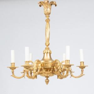 Lustre en bronze doré à 6 bras de lumières, XIXe