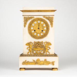 Terminal Clock In Carrara Marble And Gilded Bronze, 19th