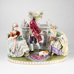 In The Style Of Saxe Porcelain, Living Room Scene, XIXth