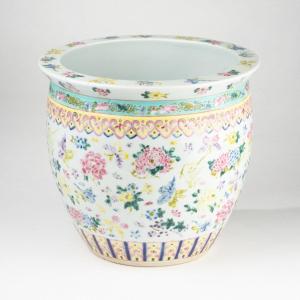 Porcelain Flowerpot With Floral Decoration, Asia, 20th Century
