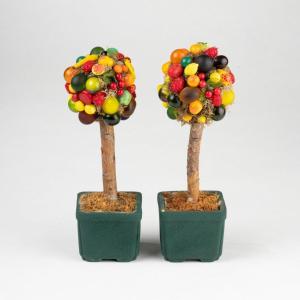 Two Pairs Of Small Decorative Glass Fruit Trees, 20th Century
