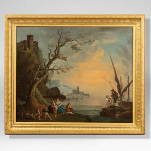 After Lacroix Of Marseille (1700-1782), View Near Pouzzol, Oil On Canvas, 19th Century