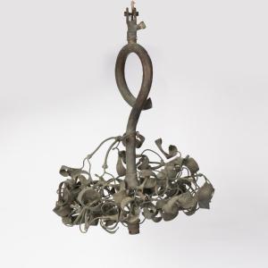 "boule De Gui" Chandelier, In Green Lacquered Iron, 20th Century