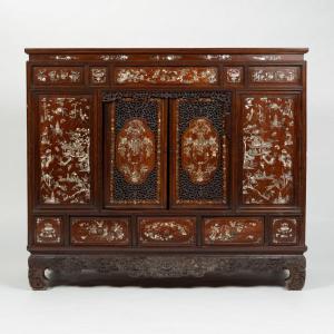 Indochinese Furniture In Exotic Wood With Mother-of-pearl Marquetry, 19th