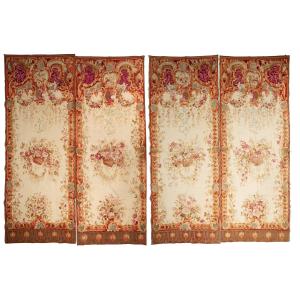 Aubusson Manufactory, Series Of 4 Fine Floral Tapestries, 19th