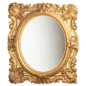 Louis XV Style Mirror In Carved And Gilded Wood, 19th