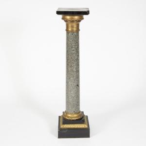 Column In Stone And Fine Black Belgian Marble Decorated With Bronze, 19th