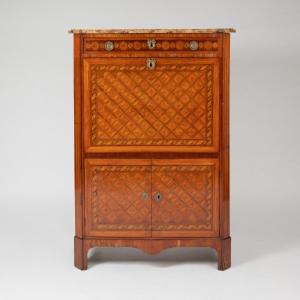 Marquetry Secretary With Geometric Decoration, 19th