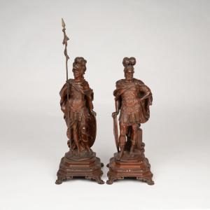 Athena And Mars, Pair Of Bronze Sculptures, XIXth
