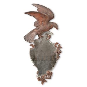 In The Style Of Gabriel Viardot (1830-1904), Mirror In Walnut Carved With An Eagle,  XIXth